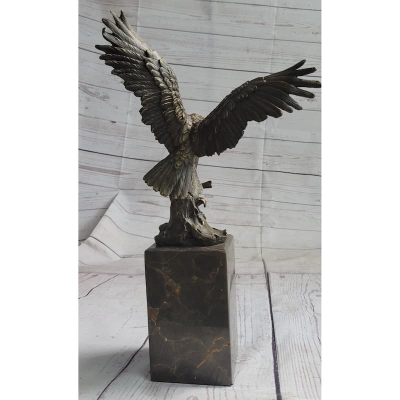 American Bald Eagle Holding Fish Bronze Sculpture Statue On Marble Base Signed Original 14 Inches X 8 Inches