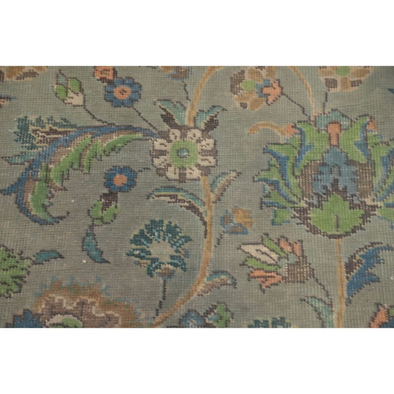 Hand Knotted Oriental 100% Wool Carpet Traditional All-Over Greys & Charcoal Tabriz Area Rug - 13' 3'' X 9' 8''