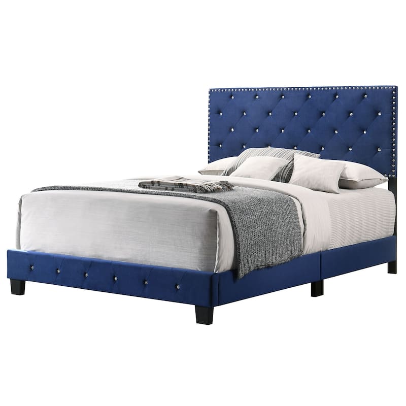 Suffolk Velvet Upholstered Jewel Accent Tufted Nailhead Panel Bed