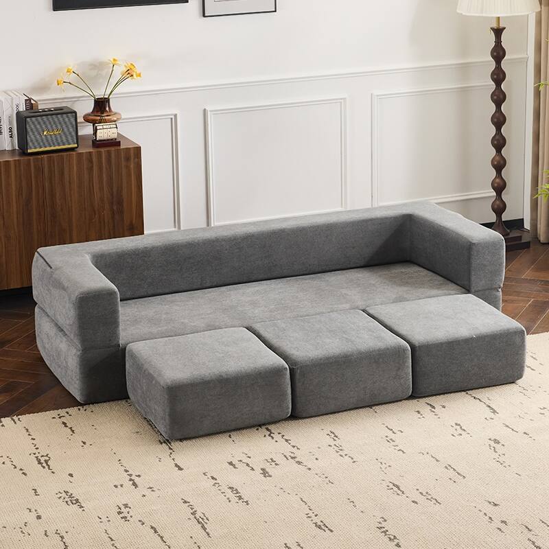 Designs Convertible Sectional Sofa with 3 Storage Ottomans - High-Resilience Foam Sleeper, Space-Saving Chenille Floor Sofa