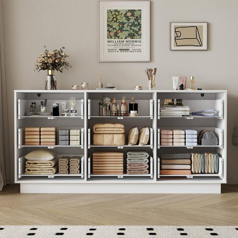 9 Drawer Dresser for Bedroom with Deep Drawers, Large Floor Wood Dressers & Chest of Drawers, Modern White Long Dressers