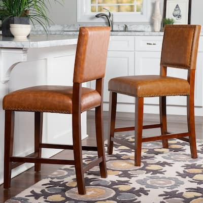 Linon Amaravati Faux Leather Caramel Counter Stool