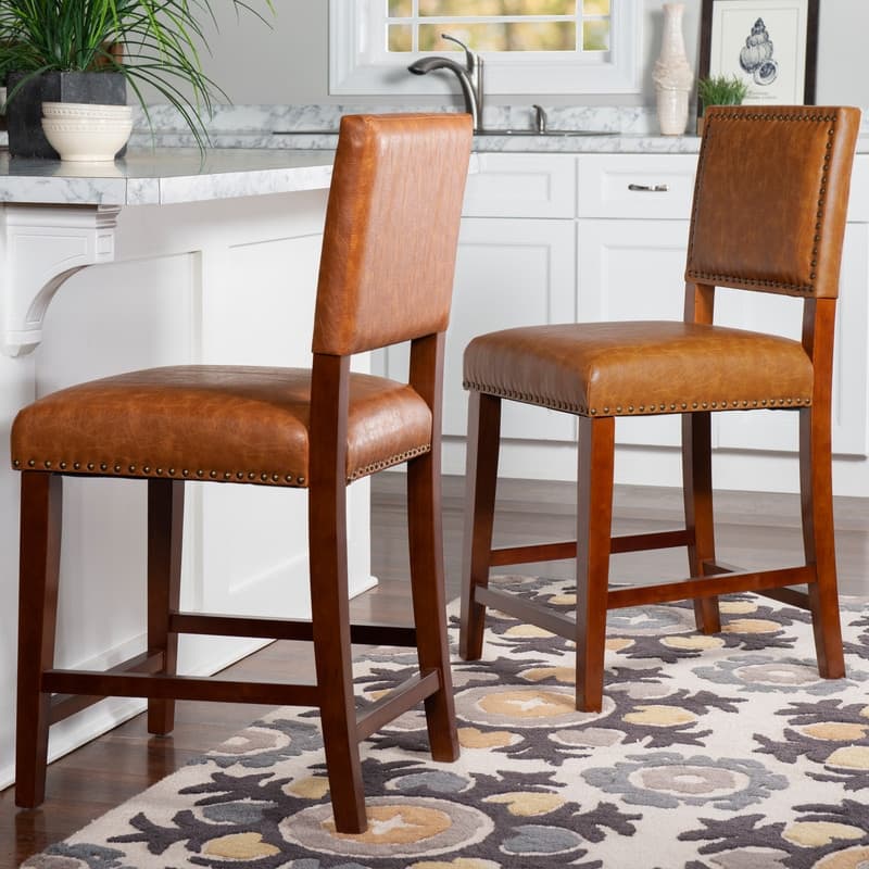 Linon Amaravati Faux Leather Caramel Counter Stool