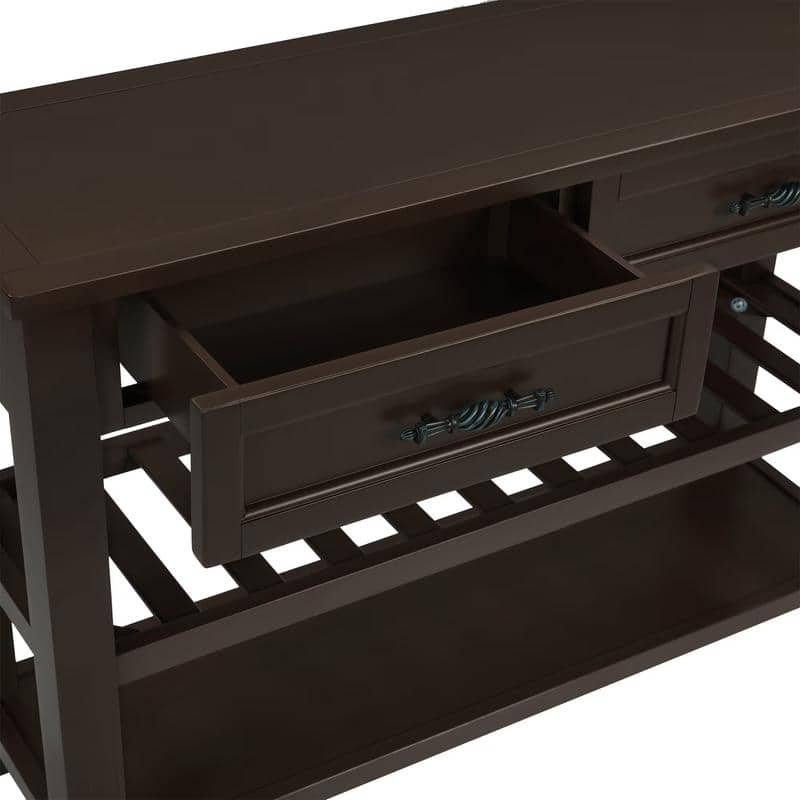 Vintage-Inspired Pine Console Table - Two-Tier Open Shelf Design for Living Spaces‌.