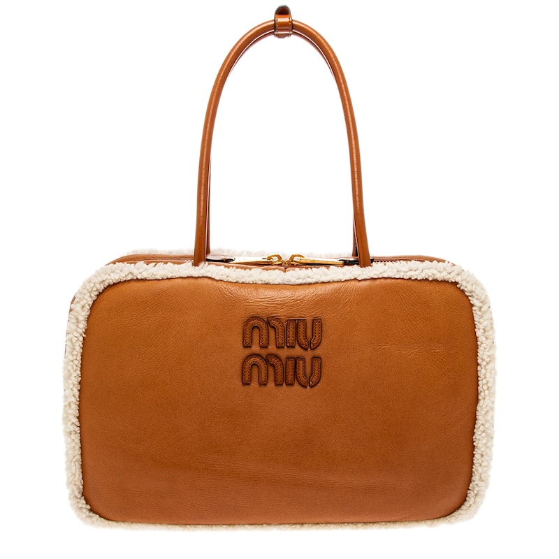 Miu Miu Beau Shearling Top Handle Bag - Brown