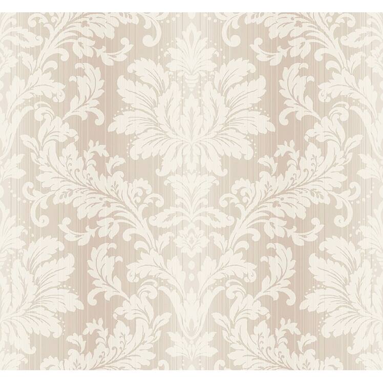 Seabrook Designs Bronte Damask Unpasted Wallpaper - 27 in. W x 27 ft. L - Metallic Barely Blush & Alabaster