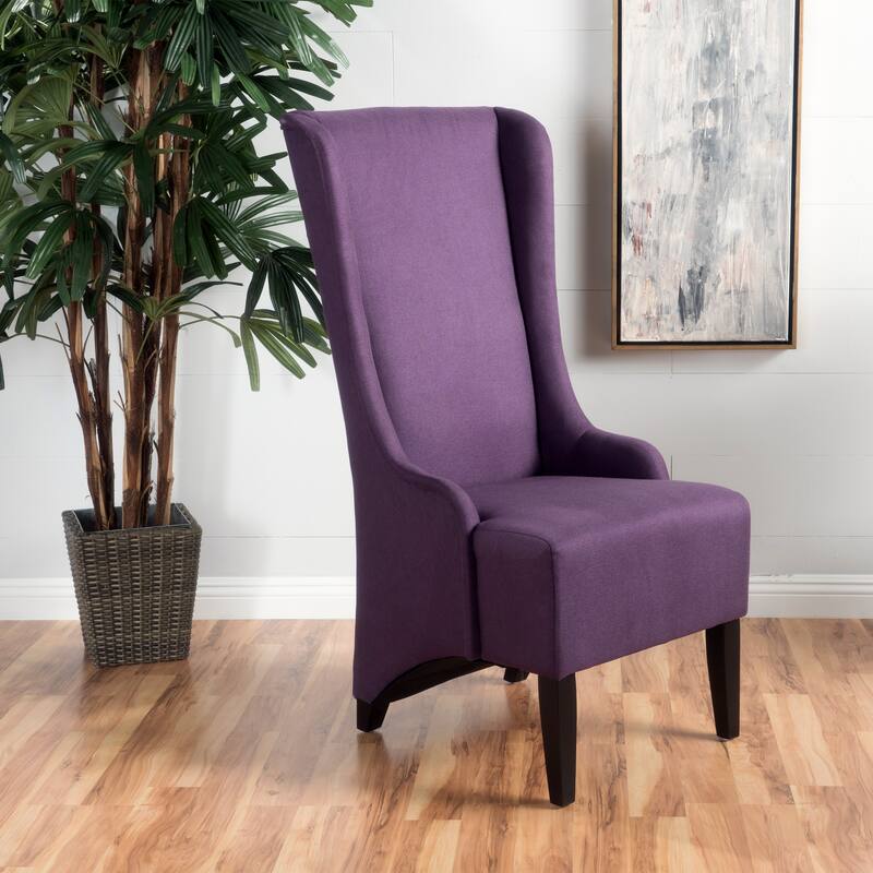 High Back Kitchen Side Chair, Winged Dining Chair with Tapered Birch Wood Legs, Glam Plum Dining Chair for Dining Room Kitchen - Plum