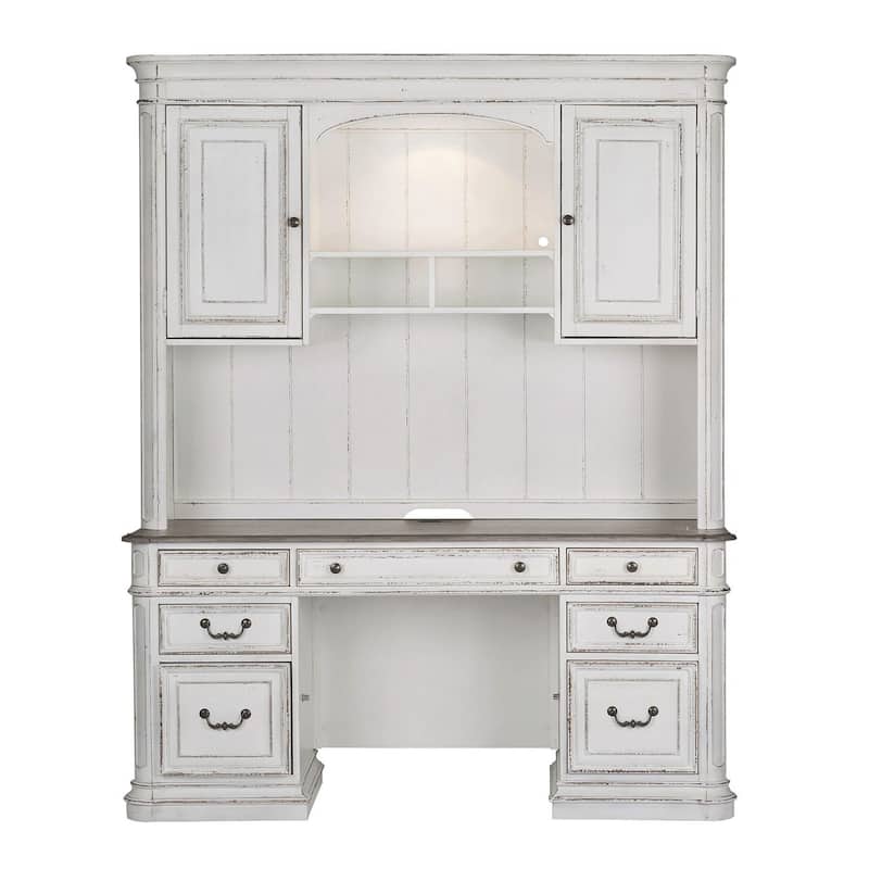 Magnolia Manor Antique White Weathered Bark Complete 5 Piece Desk