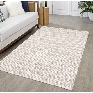 Ivory Cream Chunky Beads Hand-Woven Handmade Wool Natural Area Rug - 5 ...