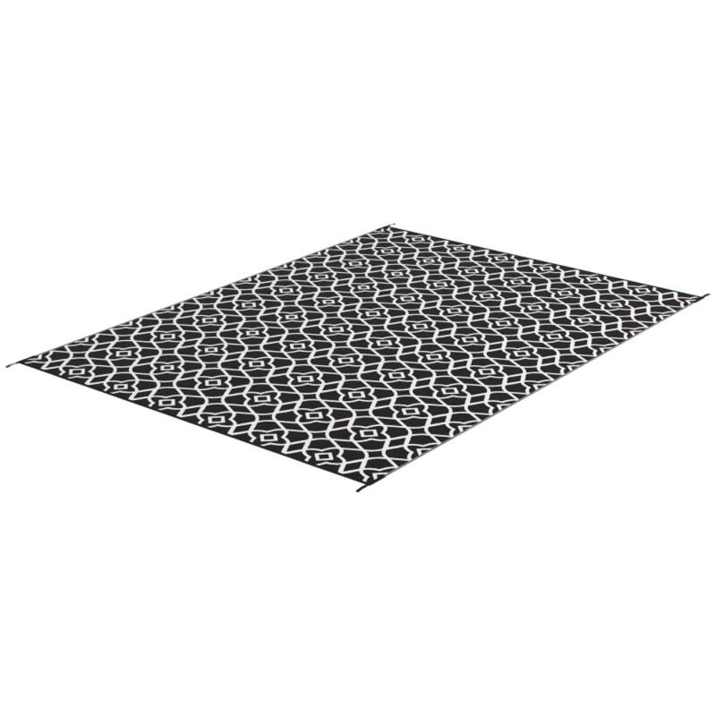 Reversible Outdoor Rug Black and White Clover Pattern UV Protected Foldable RV Camping Patio Beach Mat - 143.7" L x 107.9" W - Black-White