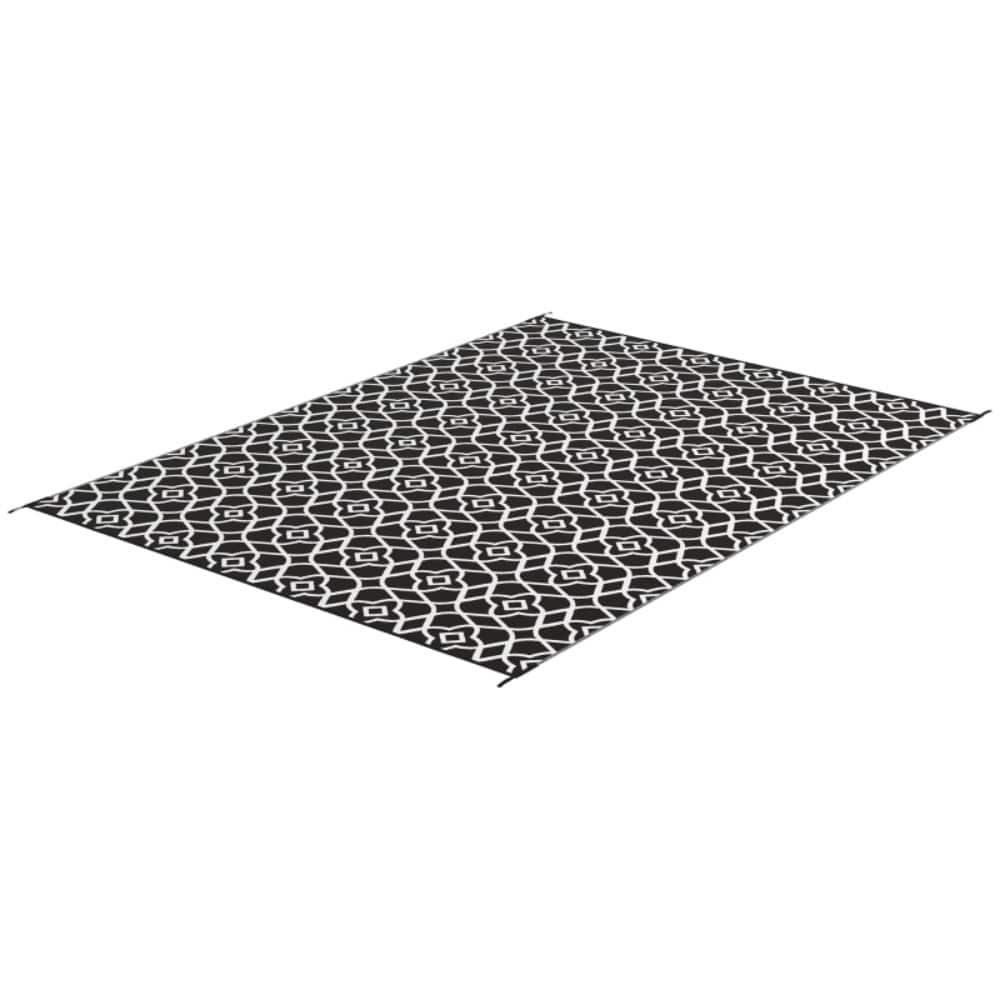 Reversible Outdoor Rug Black and White Clover Pattern UV Protected Foldable RV Camping Patio Beach Mat - 143.7" L x 107.9" W