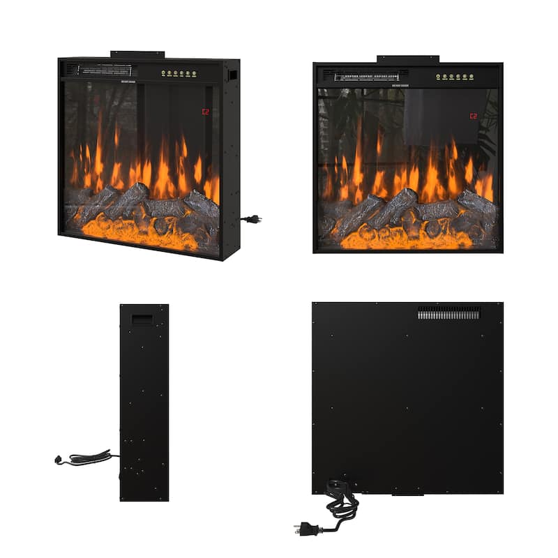 Electric Fireplace Mantel with Bookshelves, 115.5" Entertainment Center with Built-in Shelving