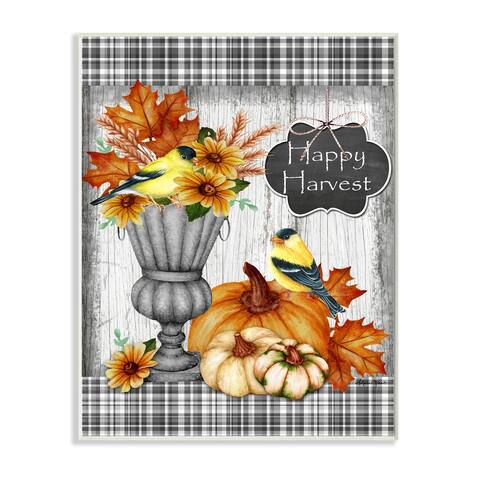 Stupell Industries Happy Harvest Charming Autumn Birds and Gourds Wood Wall Art