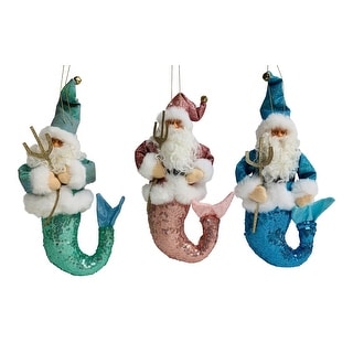 Santa Neptune Mermen Plush Blue Pink Green Christmas Holiday Ornaments ...