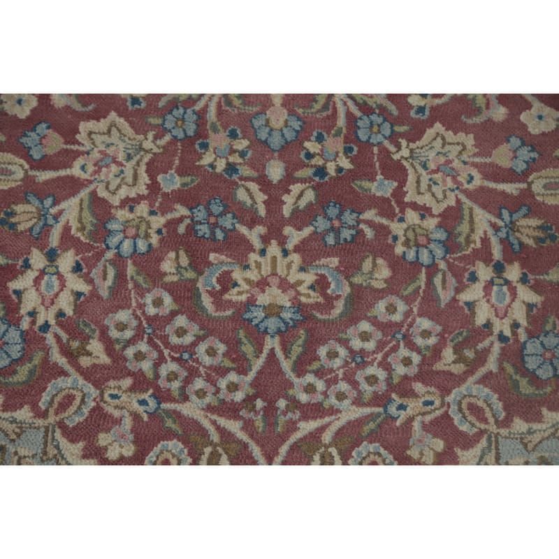 Hand Knotted Oriental 100% Wool Carpet Traditional Floral Pink Kerman Area Rug - 10' 9'' X 7' 10''