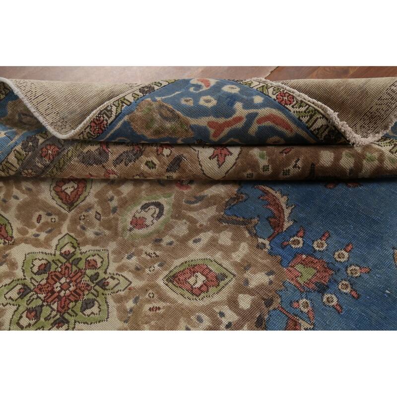 Blue Tabriz Persian Vintage Area Rug Handmade Bedroom Wool Carpet - 6'2"x 9'9"