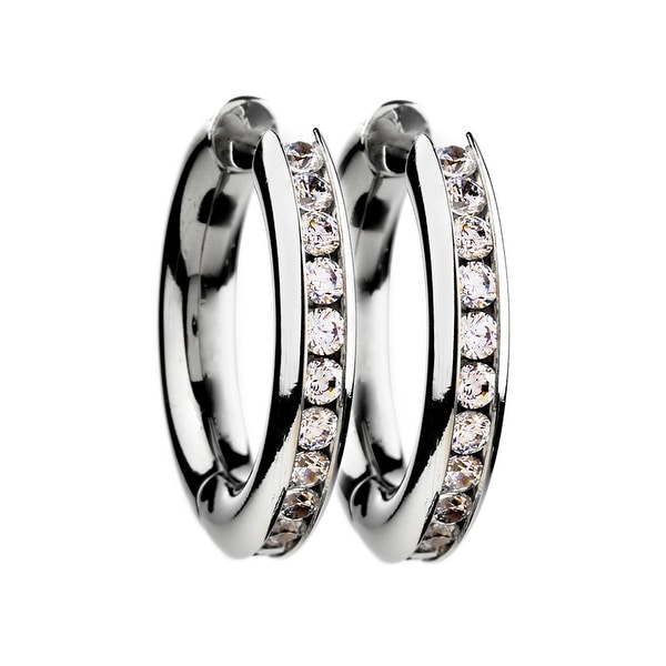 Chisel Titanium Hinged Hoop Earrings with Cubic Zirconia