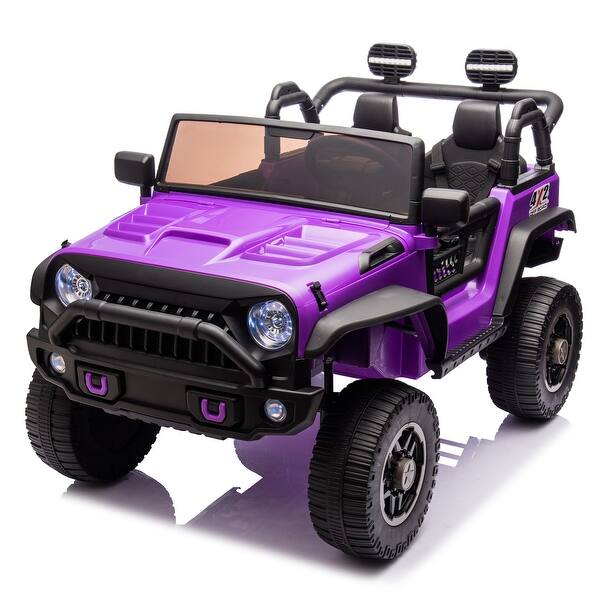 slide 2 of 100, Kids Electric Truck with Trailer, 24V Battery, Bluetooth, MP3, Four-Wheel Suspension, for Off-Road Adventures Purple