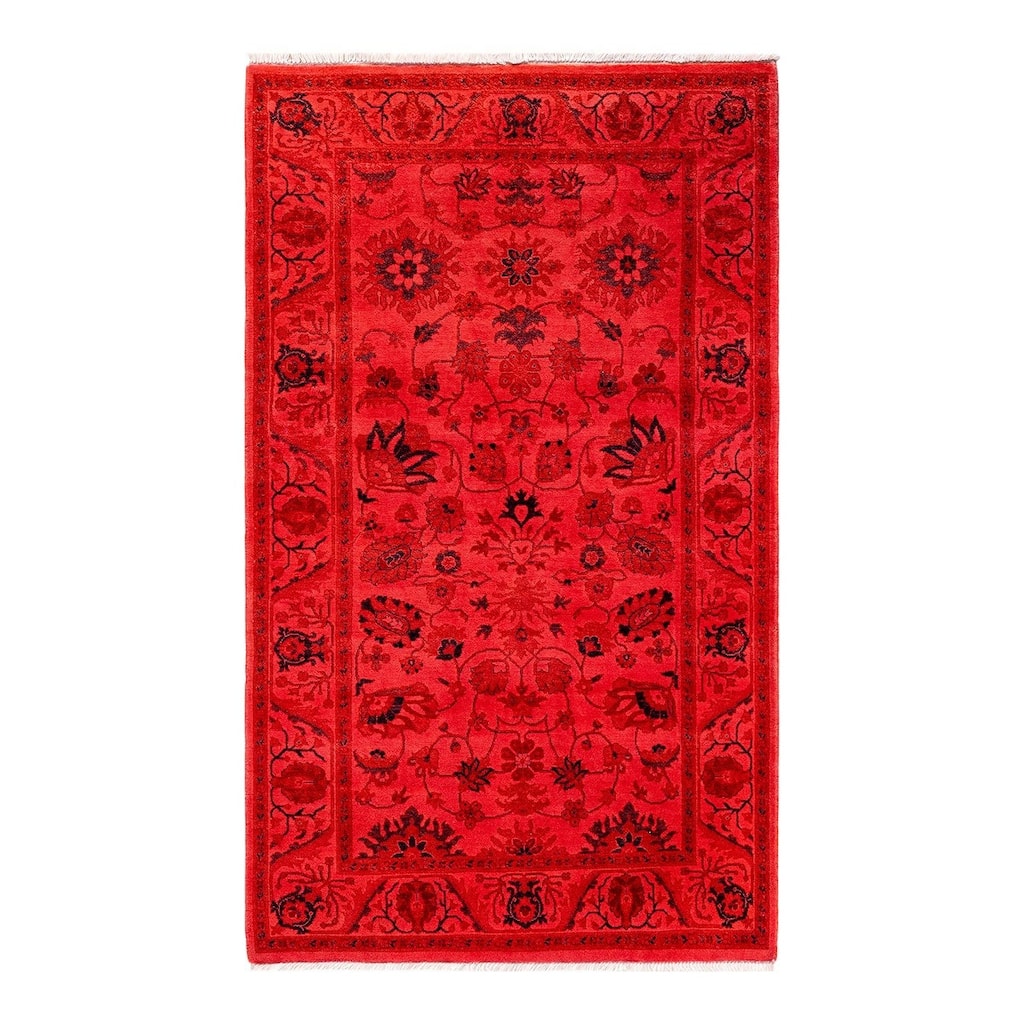 Overton Hand Knotted Wool Vintage Inspired Modern Contemporary Overdyed Pink Area Rug - 3' 4" x 5' 6"