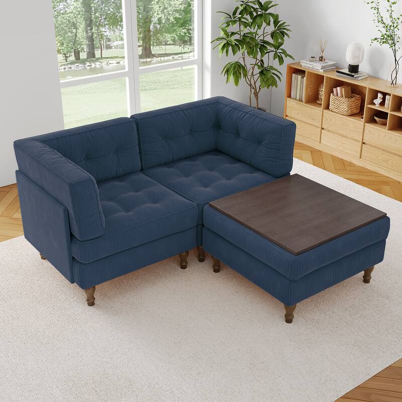Corduroy Upholstered Modular Corner Sectional Sofa with Reversible Ottoman