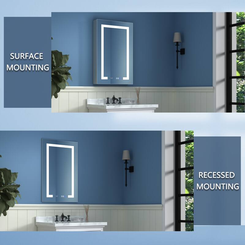 20'' x 32'' LED Lighted Bathroom Medicine Cabinet with Mirror and Shelf,Recessed or Surface Mount,Defog, Stepless Dimming