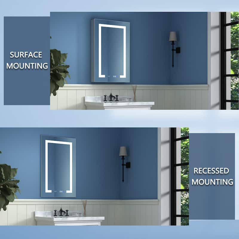 ExBrite LED Lighted Bathroom Medicine Cabinet with Mirror and Shelf,Recessed or Surface Mount,Defog, Stepless Dimming