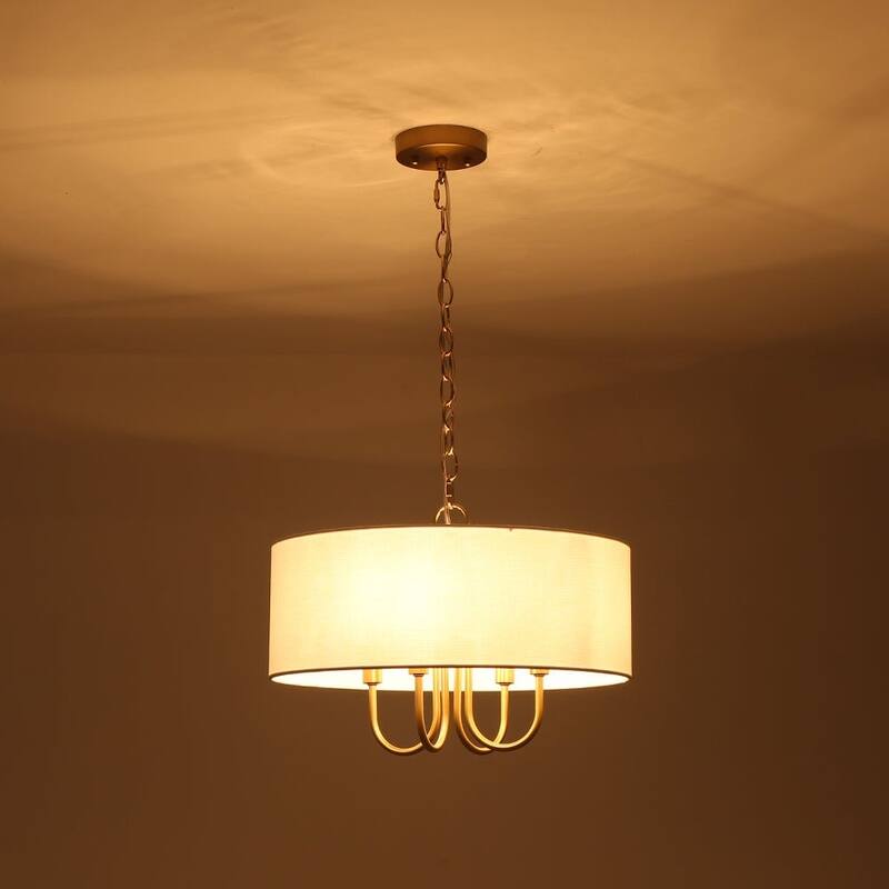 Modern Farmhouse 4-Light Drum Linen Shade Chandelier - 17.7 in