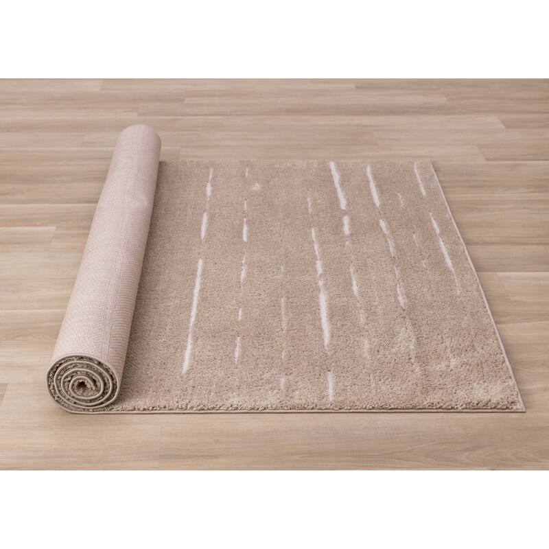 Trish Beige Cream Broken Stripes Area Rug