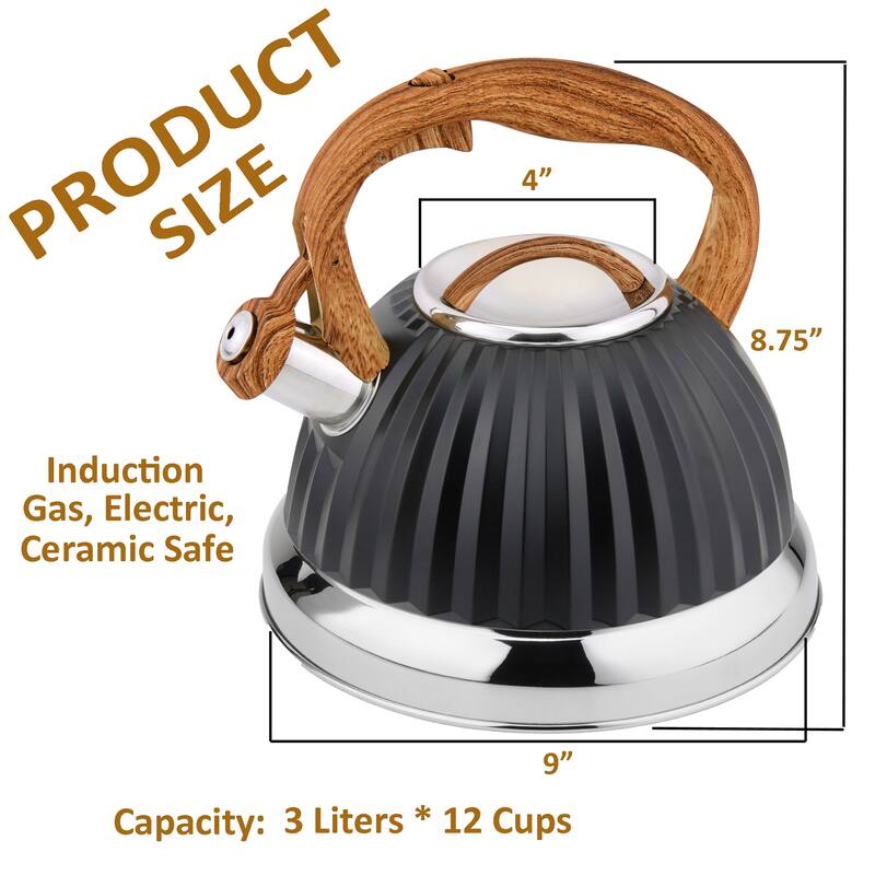 Lorren Home Trends Stovetop Tea Kettle 3L/12 Cups, Whistling Spout.