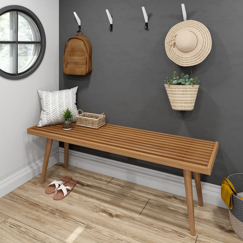 Plank and Beam Mid Century Double Wood Entryway Bench
