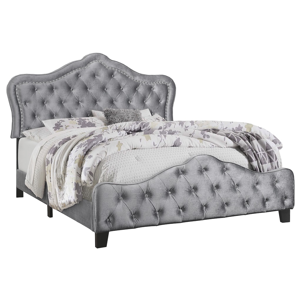 Bella Modern Classic Velvet Upholstered Tufted Panel Bed Grey