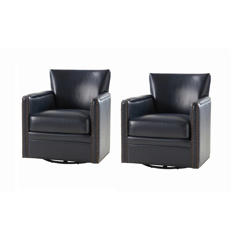 Pascual Classic Genuine Leather Swivel Chair With Nailhead Trim Arm Set of 2 by HULALA HOME