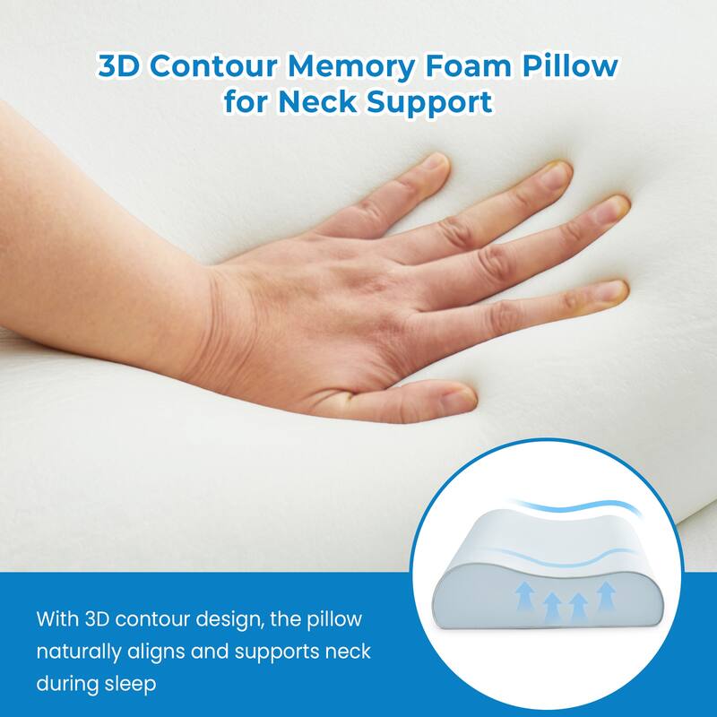 Cooling Ergonomic Contour Memory Foam Pillow with Breathable Removable Cover