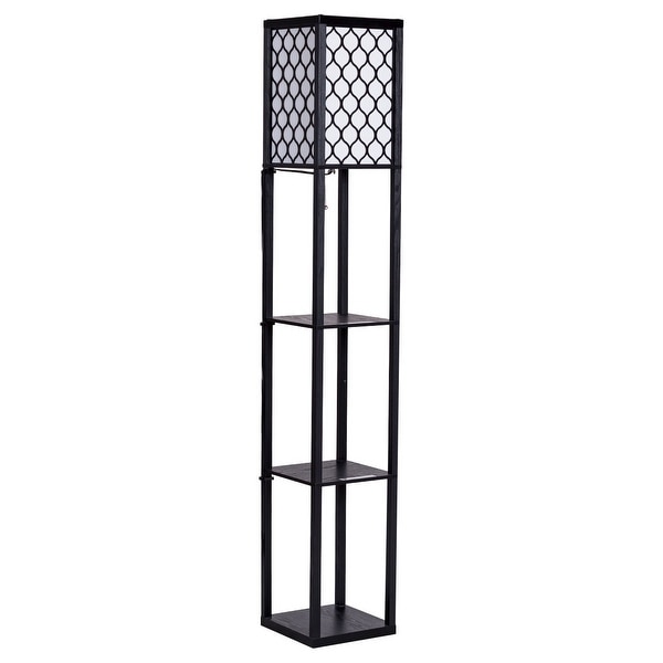 Costway 63'' Modern Shelf Floor Lamp Lighting Home Living Room w/ 3 Storage Shelves