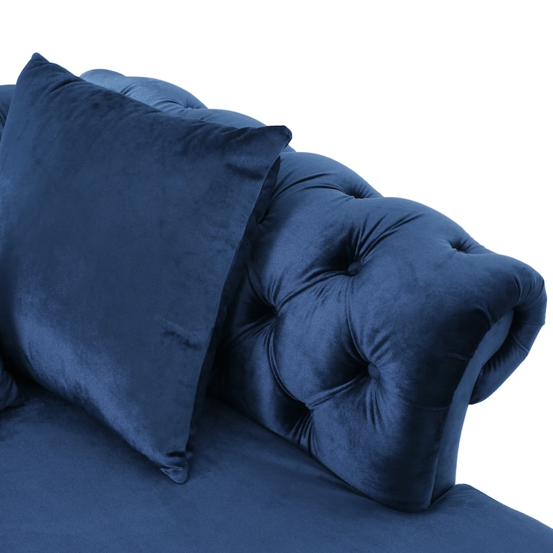 Houck Modern Glam Tufted Velvet Tete-a-Tete Chaise Lounge with Accent Pillows by Christopher Knight Home