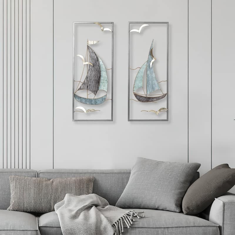 Adeco 3D Metal Ship Wall Decoration Sailboat Wall Sculpture