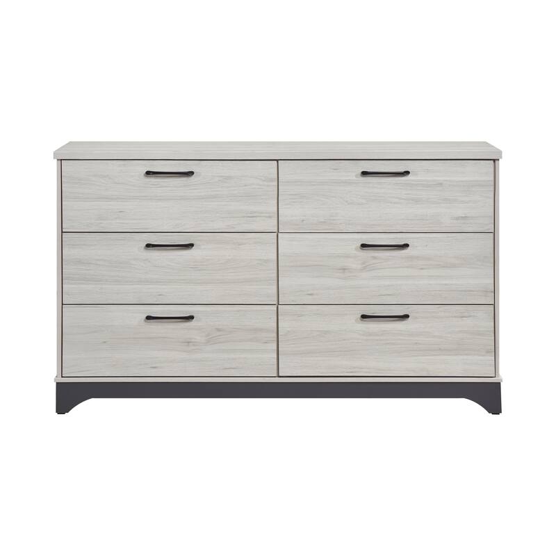 Two-Tone Finish Bedroom Set 3pc Platform Upholstered Bed Dresser Mirror