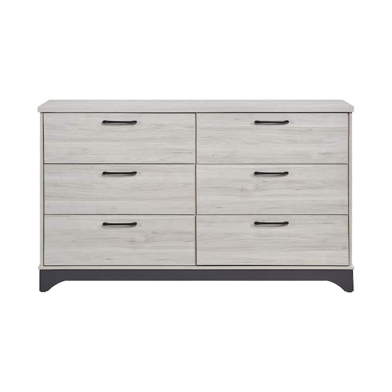 White Oak and Gray Finish Bedroom Furniture Sets Modern Upholstered Bed Nightstand Dresser Mirror Chest