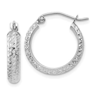 Curata 14k White Gold Diamond-Cut 3.5x17mm Hoop Earrings