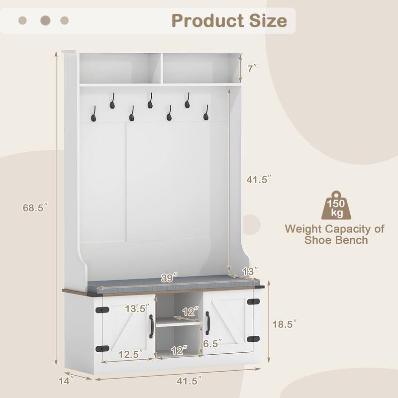 Gymax 68.5'' 4-in-1 Hall Tree w/Cushioned Bench Shoe Storage 7 Hooks 2
