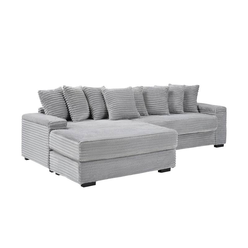 Oversized Two-Piece Couches, L Shaped Sofa, Corduroy, Right Chaise Daybed,with Armrests,Eight Throw Pillows,Corner Sofa