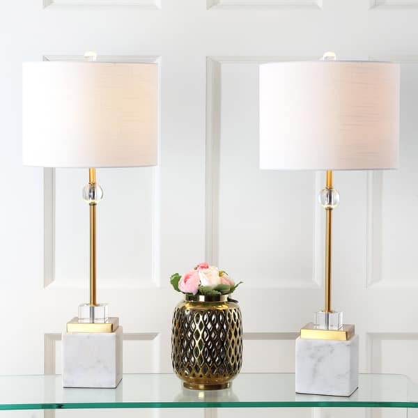 slide 2 of 13, Jeffrey 30" Marble/Crystal LED Table Lamp, Brass (Set of 2) by JONATHAN Y