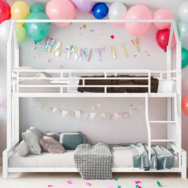 slide 2 of 40, 2 IN 1 Twin over Full House Bunk Bed With Sturdy Metal Frame for Bedroom