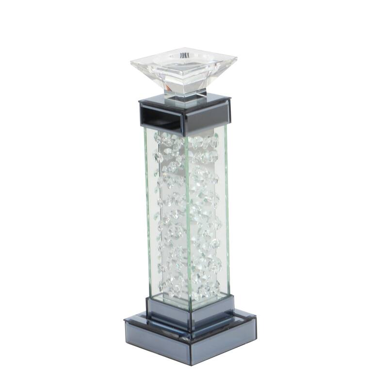 Glass Pillar Candle Holder with Floating Crystals