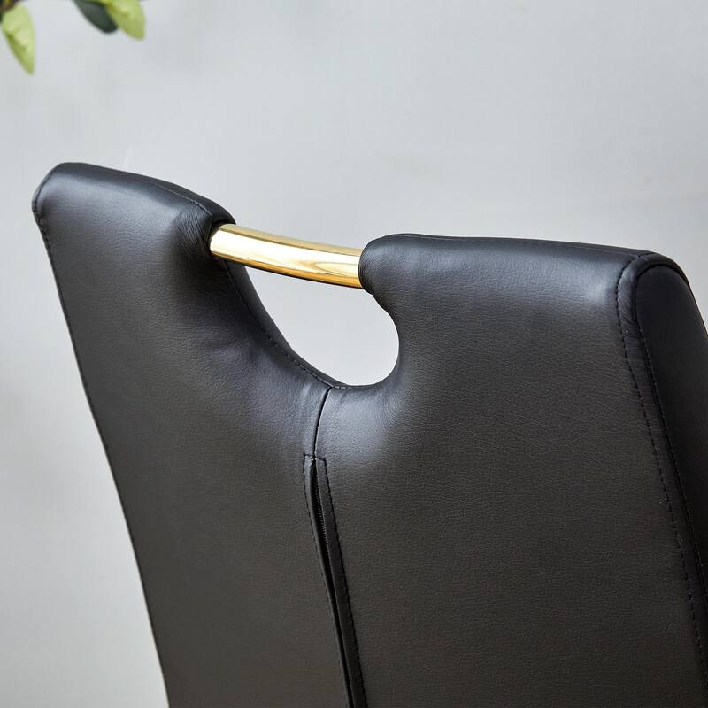 Roomfitters PU Dining Chairs with Gold Metal Legs, Modern Design for Dining or Office, Set of 4, Black