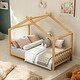 preview thumbnail 1 of 5, Wood Twin Size House Platform Kids Bed Frame with Roof, Headboard & Footboard, Natural Natural