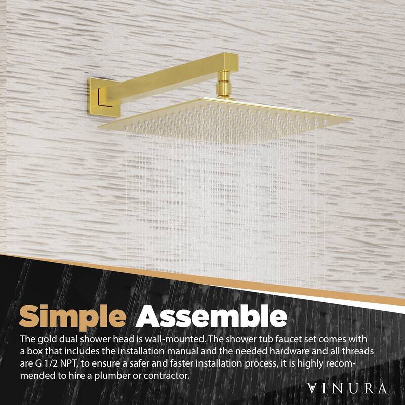 High Pressure Shower Heads 10” Gold Shower Head and Handle Set Bed