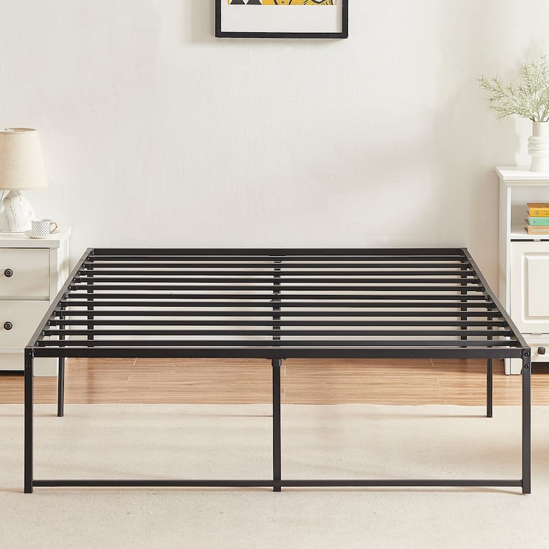 18-Inch Queen Size Metal Platform Bed Frame with Steel Slat
