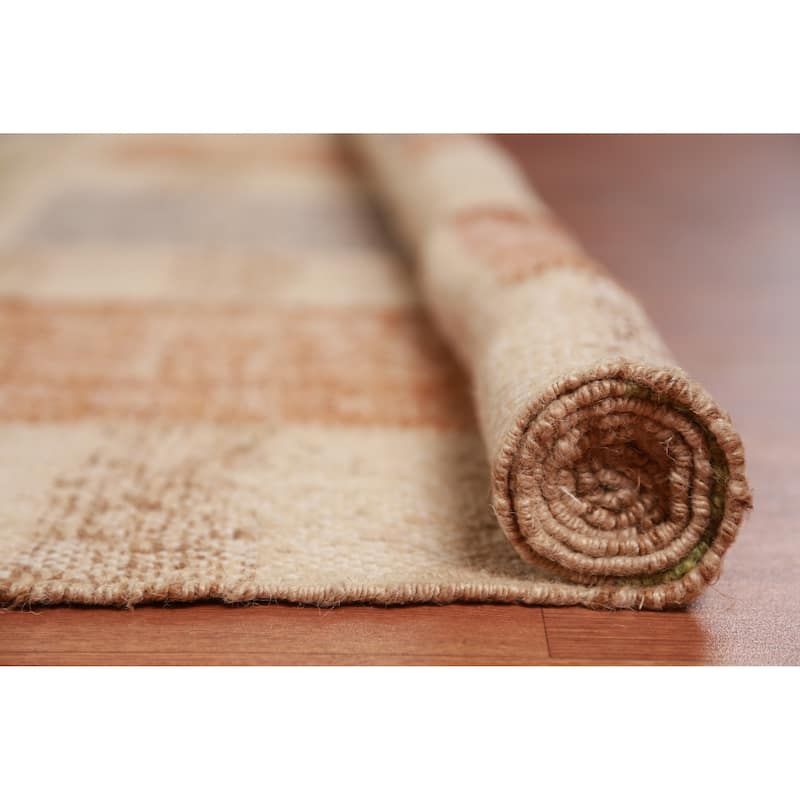 Hand Woven Oriental 100% Jute Carpet Southwestern Modern Beige & Ivories Kilim Area Rug - 9' 7'' X 8' 9''