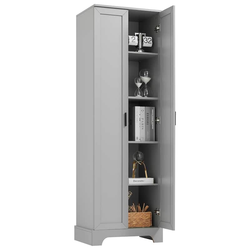2 Door Bathroom Storage Cabinet 71" Tall Wooden Bathroom Cabinet w/ Adjustable Shelves Bathroom Floor Cabinet Storage Unit